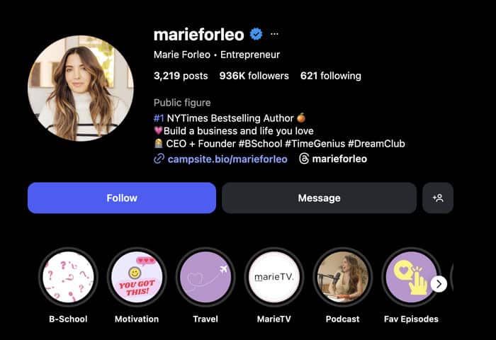 example of an optimized instagram profile