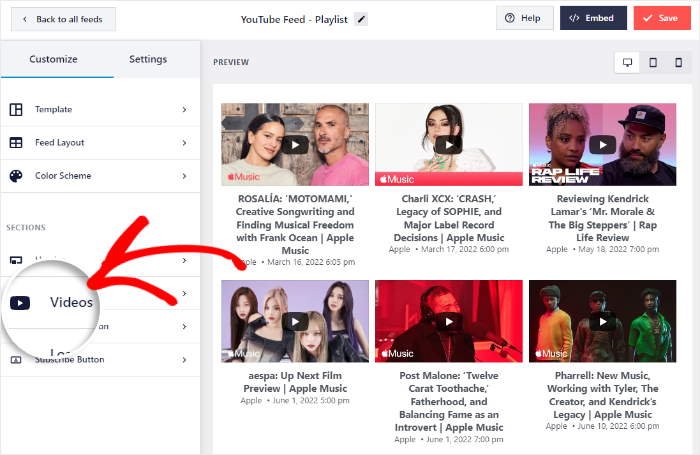 Öffnen Sie die Videooption youtube feed pro