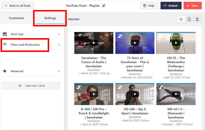 definições de moderação de feeds abertos