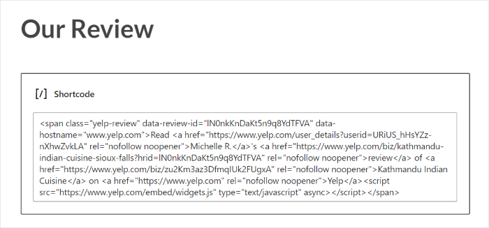 exemplo de widget manual do yelp