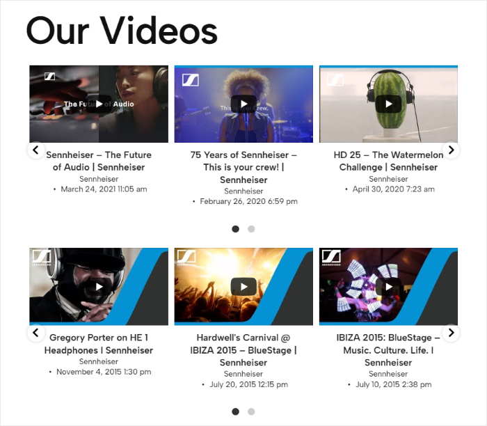 exemplo de incorporação de várias listas de reprodução do youtube