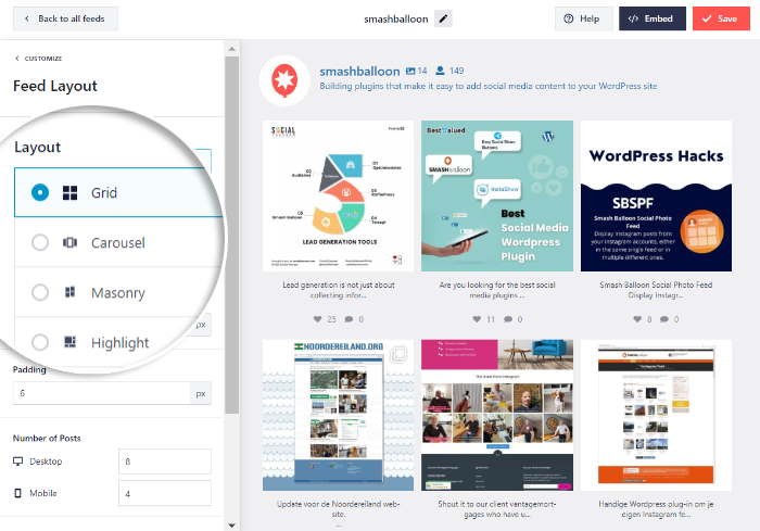 selecionar o esquema do feed do instagram