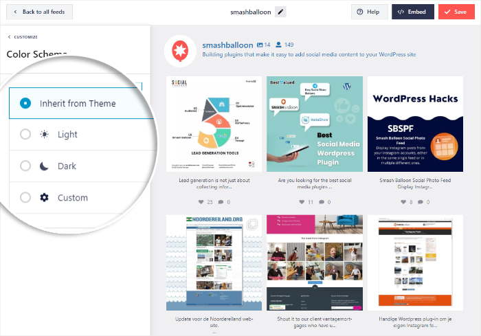 escolha o seu esquema de cores menções feed instagram
