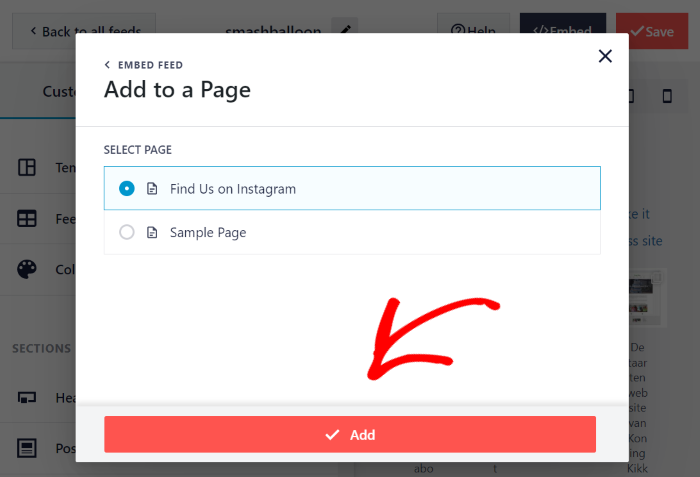 selecionar o feed de menções do instagram da sua página
