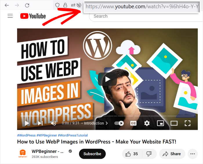 copy youtube url at the top