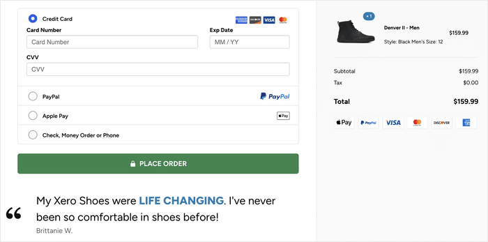 example of testimonials on your customer checkout page