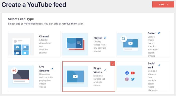 single video feed type for youtube feed pro