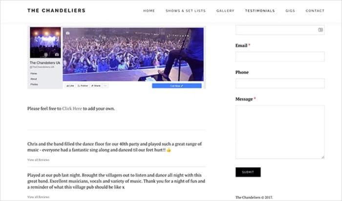 chandeliers testimonial on their contacts page