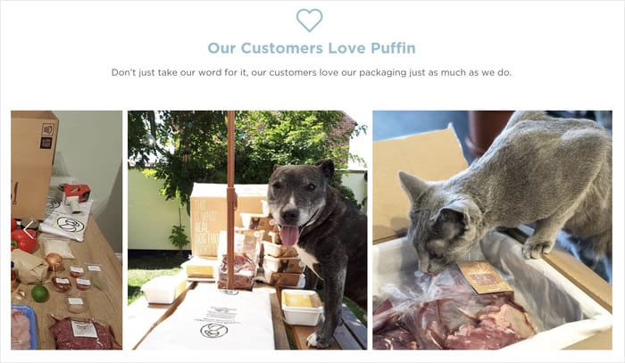 example of photo testimonials from puffin packaging