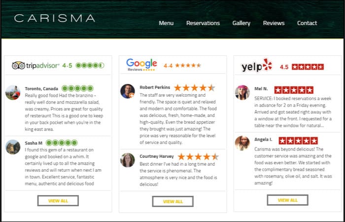 example of a testimonials page on a website