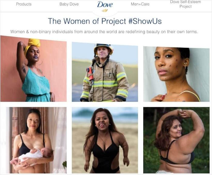 ejemplo de página de testimonios de dove