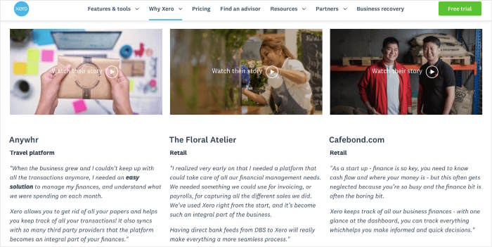 testimonios en vídeo de xero