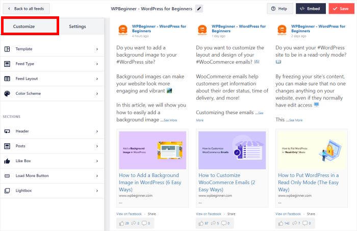 retour aux options de personnalisation