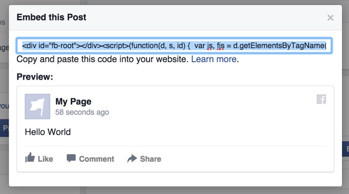 intégrer un message facebook manuellement code