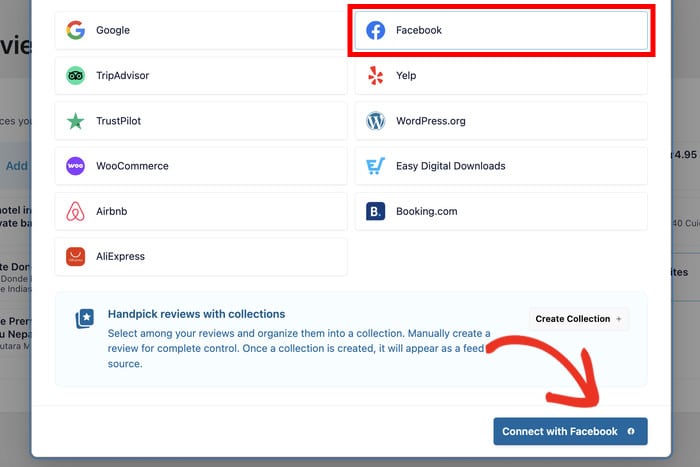 select your source for reviews feed pro and connect - Smash Balloon Wählen Sie Ihre Quelle für „Reviews Feed Pro“ aus und stellen Sie eine Verbindung her