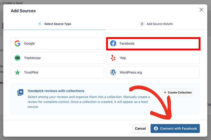 choisir facebook comme source pour les flux de commentaires