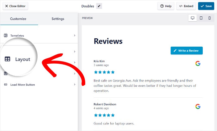 choisir l'option de mise en page revues feed lite