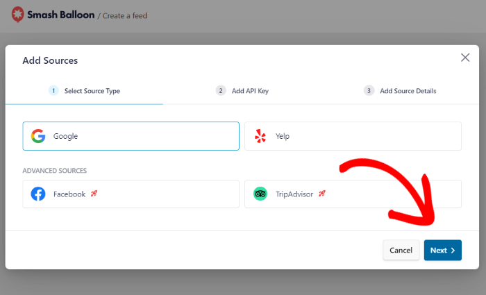 sélectionner le type de widget google review