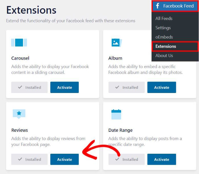 activate reviews extension reviews feed pro
