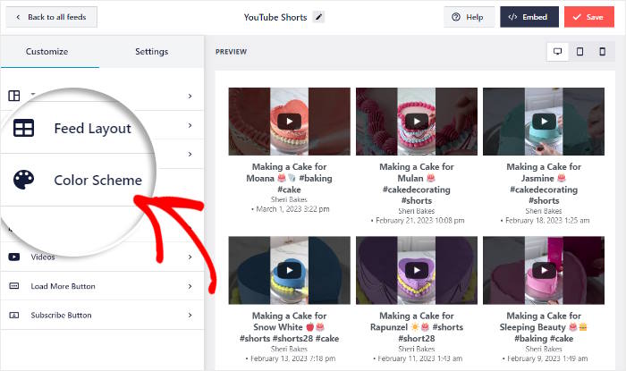 Farbschema Option youtube shorts