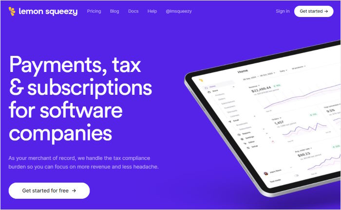 página inicial do lemon squeezy