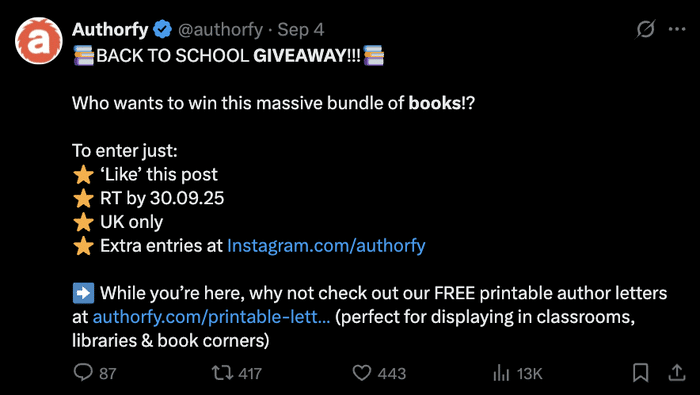 example of a twitter giveaway contest
