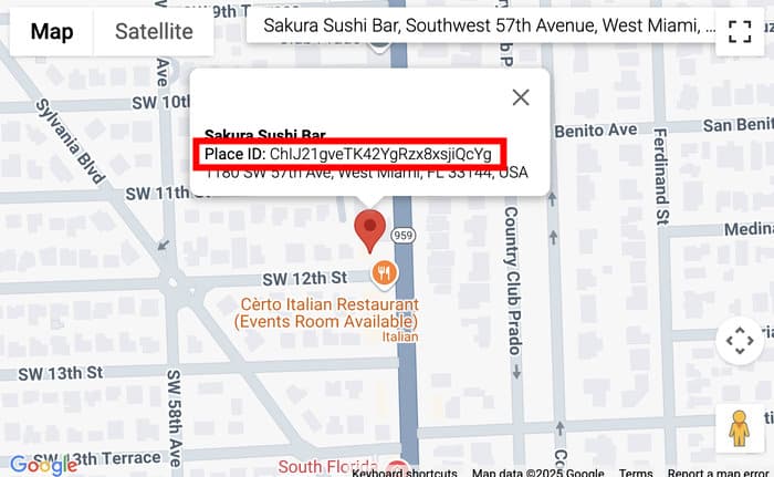 copiare l'id del luogo da Google