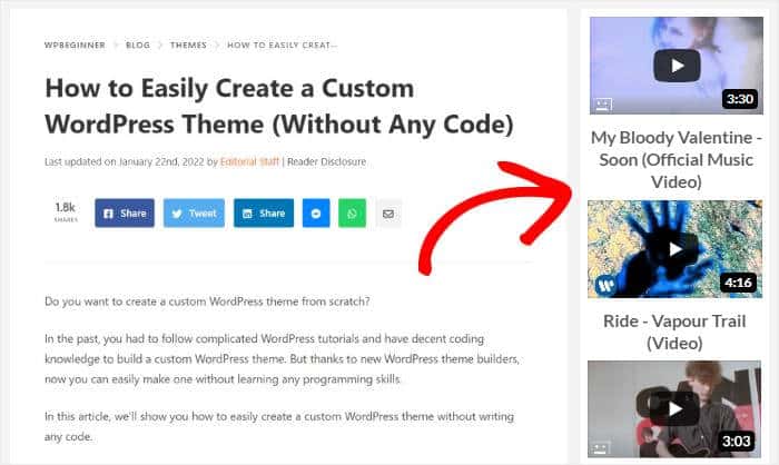Seitenleiste youtube videow mit Länge
