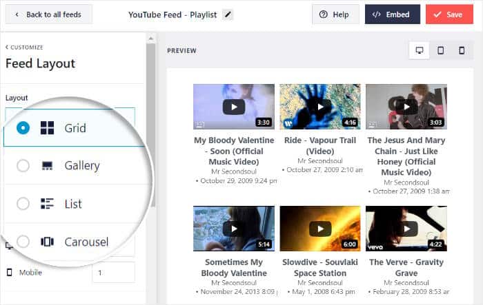 layout optionen youtube feed pro