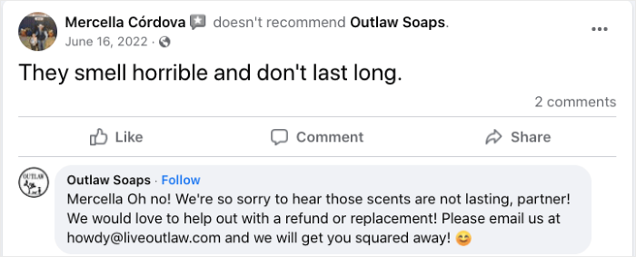 exemple de traitement d'un avis négatif