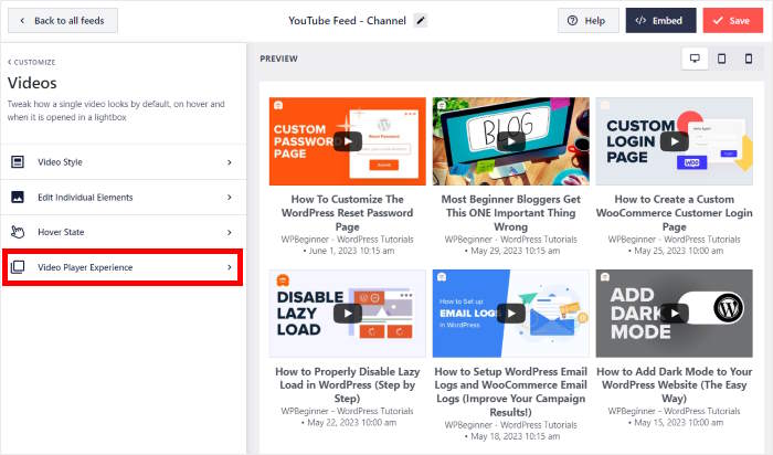 video player erfahrung youtube feed pro