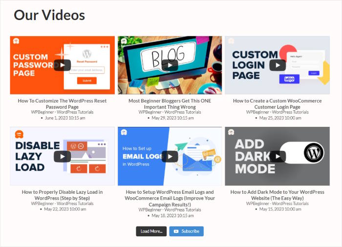Beispiel dafür, wie Sie einen YouTube-Social-Media-Feed zu WordPress hinzufügen können
