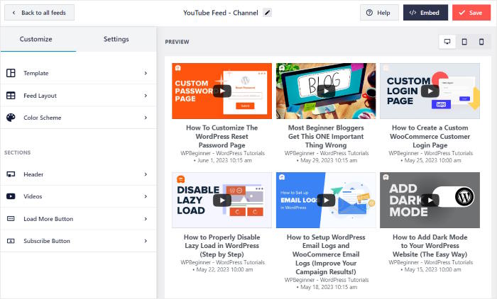 live feed editor beispiel youtube feed pro plugin
