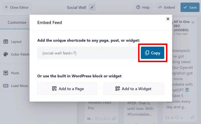 social wall copy shortcode