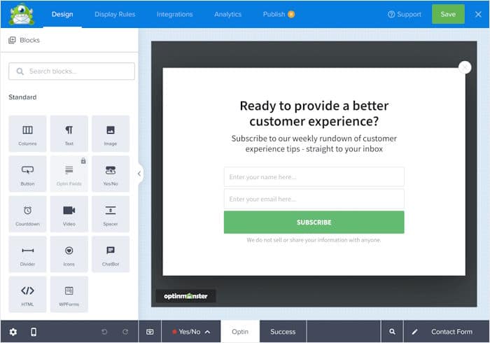 optinmonster drag and drop builder