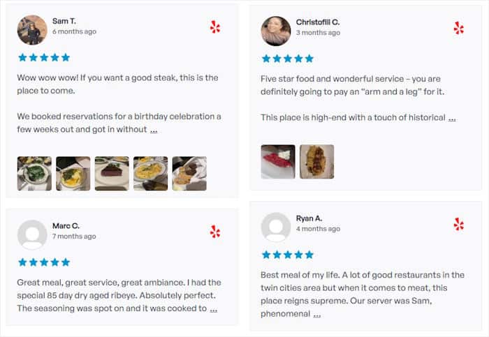 example of ugc testimonials created using reviews feed pro