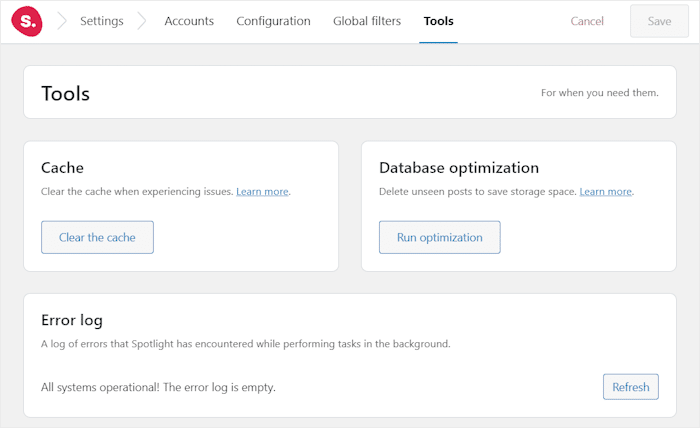 einstellungen seite spotlightwp