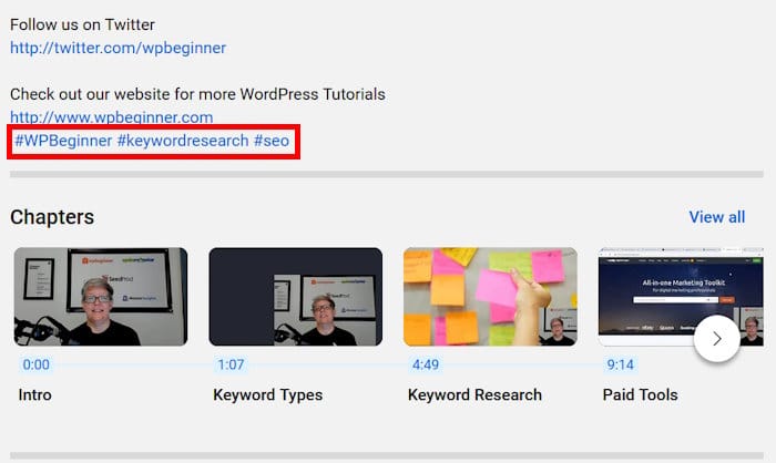 añadir palabras clave a hashtag seo