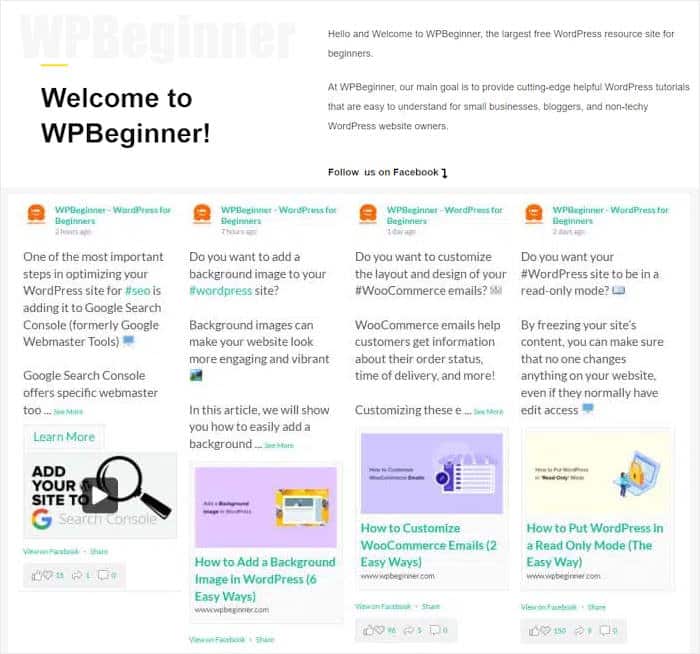 Beispiel für den Facebook-Feed von thrive architect