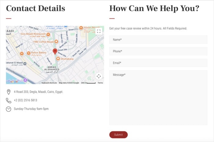 esempio di modulo di contatto su un sito web