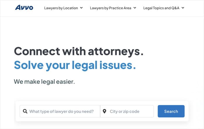 avvo search for legal practice