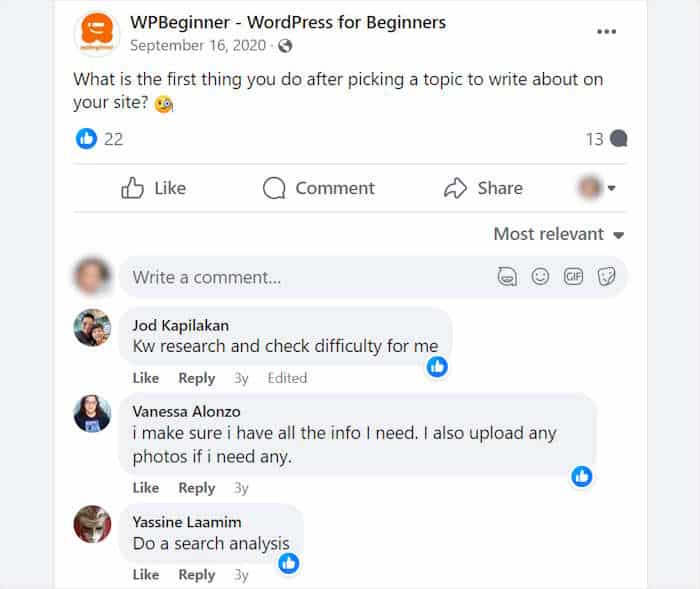 fare domande alle persone su Facebook