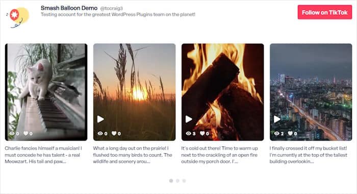 example of a tiktok feed created using tiktok feed pro