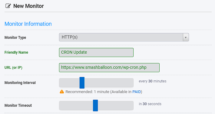 Créez un nouveau moniteur avec votre URL.