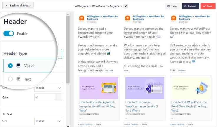 Anpassen der Kopfzeile des Divi-Facebook-Feeds