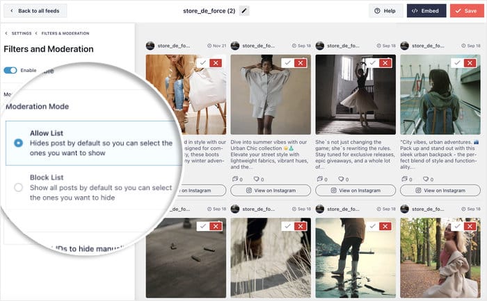 Modera tus publicaciones en los feeds de Instagram.