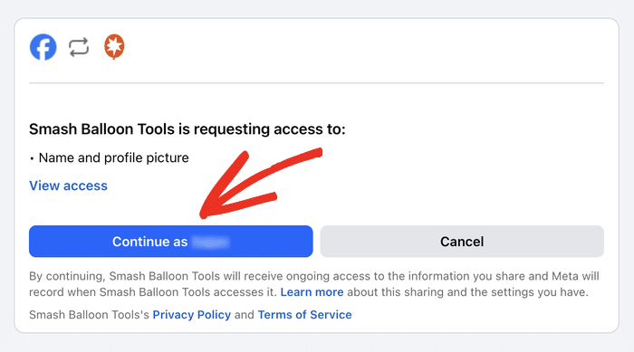 pulsa el botón de continuar en facebook