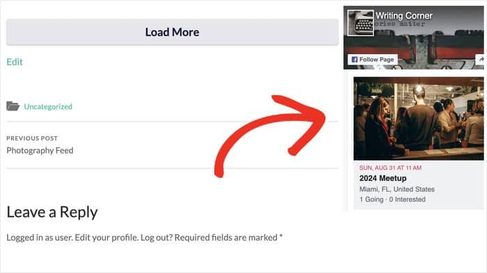 example of manually embeded facebook events widget