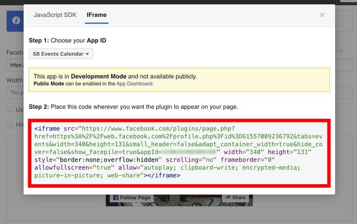 copy iframe code facebook