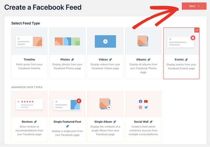 select events feed type facebook